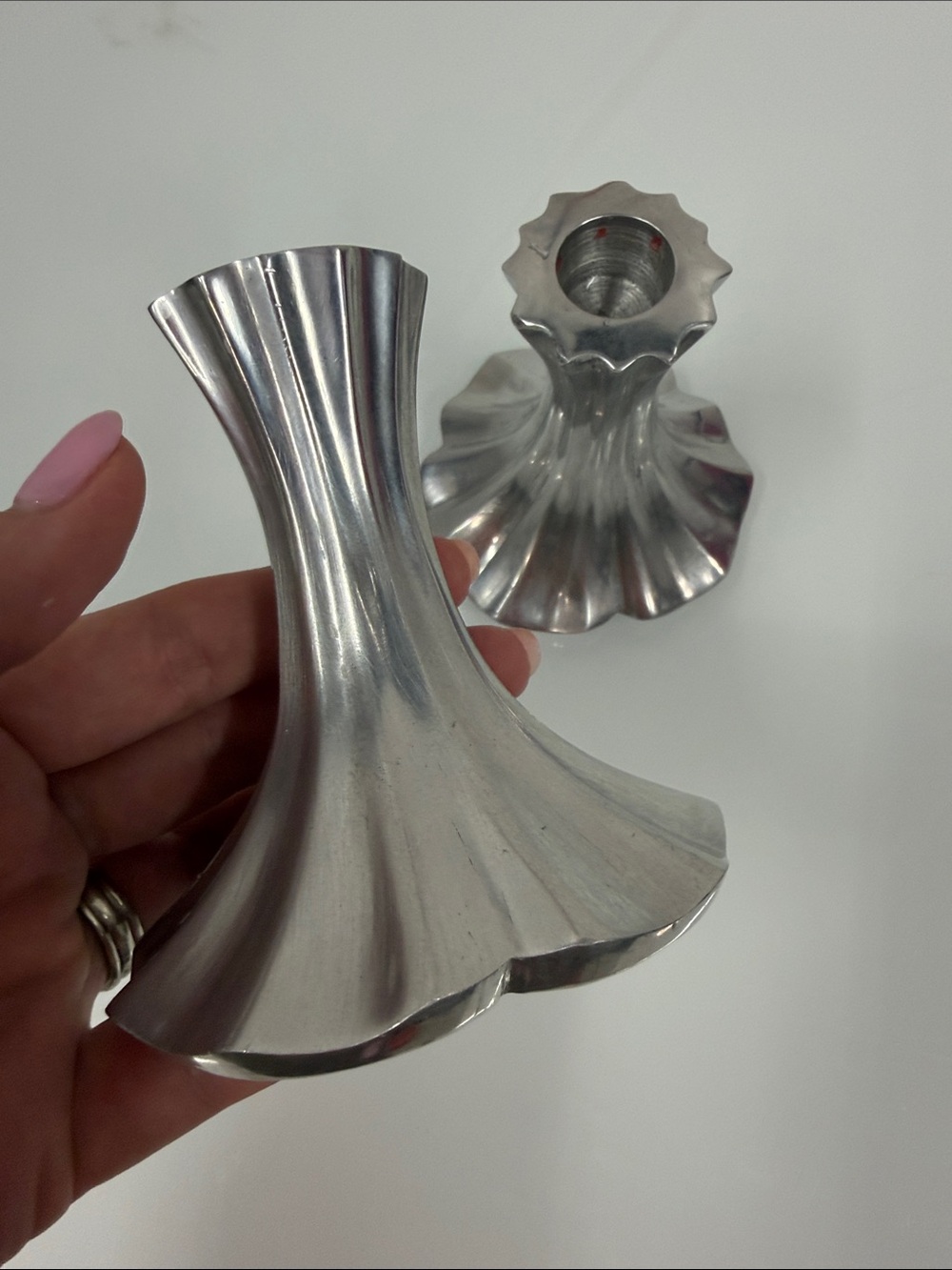 Dansk Silver Fluted Metal Candle Holders, Pair - Picture 2 of 6